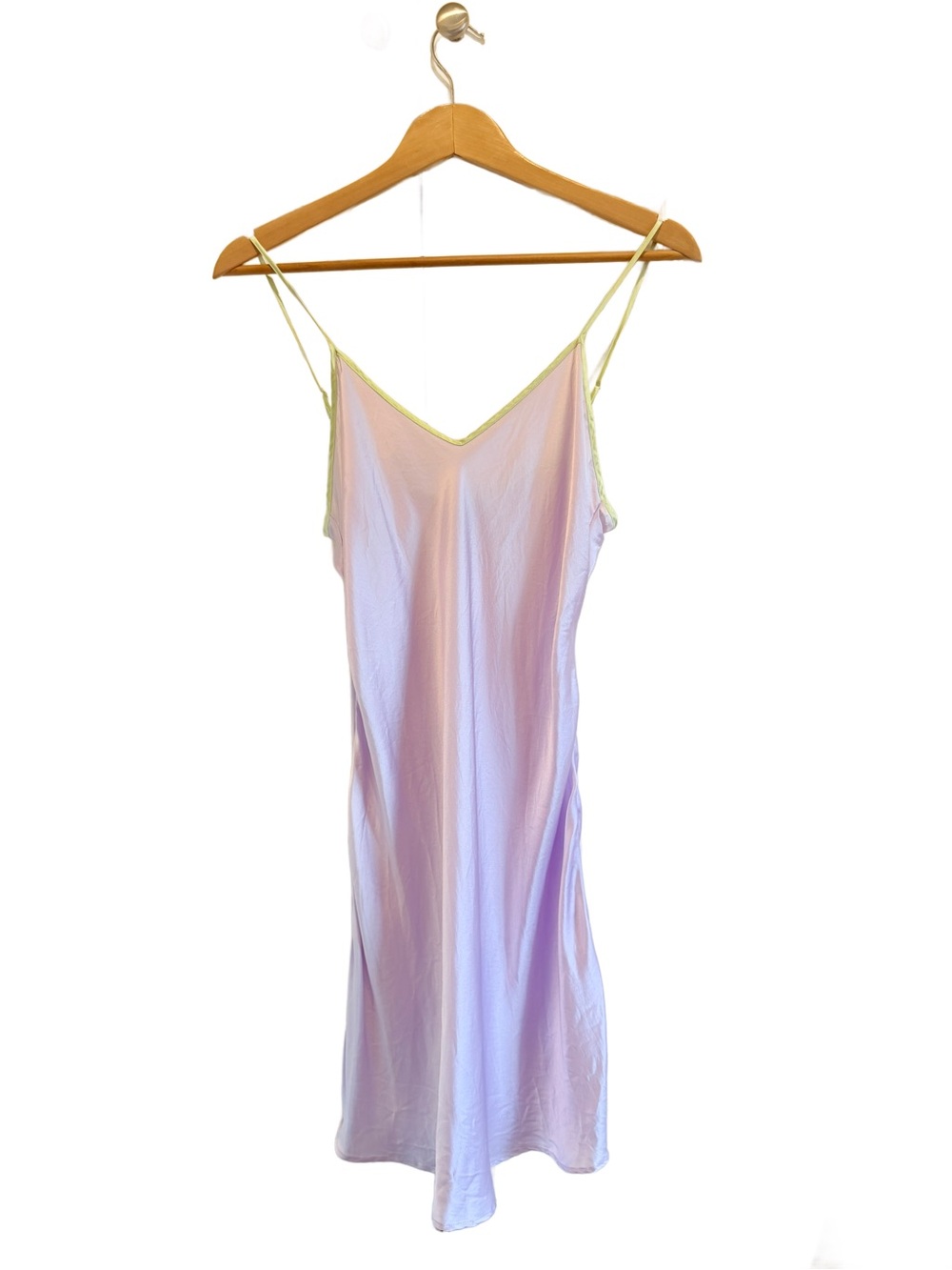 Vintage Mary Green 100% Silk Chemise Slip Dress Petal Hem L Lavender Green Y2K